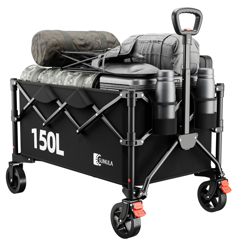 Sunula Handcart, 600D Oxford Fabric with PE Coating Alloy Steel Polyvinyl Chloride (PVC), Black, 150L