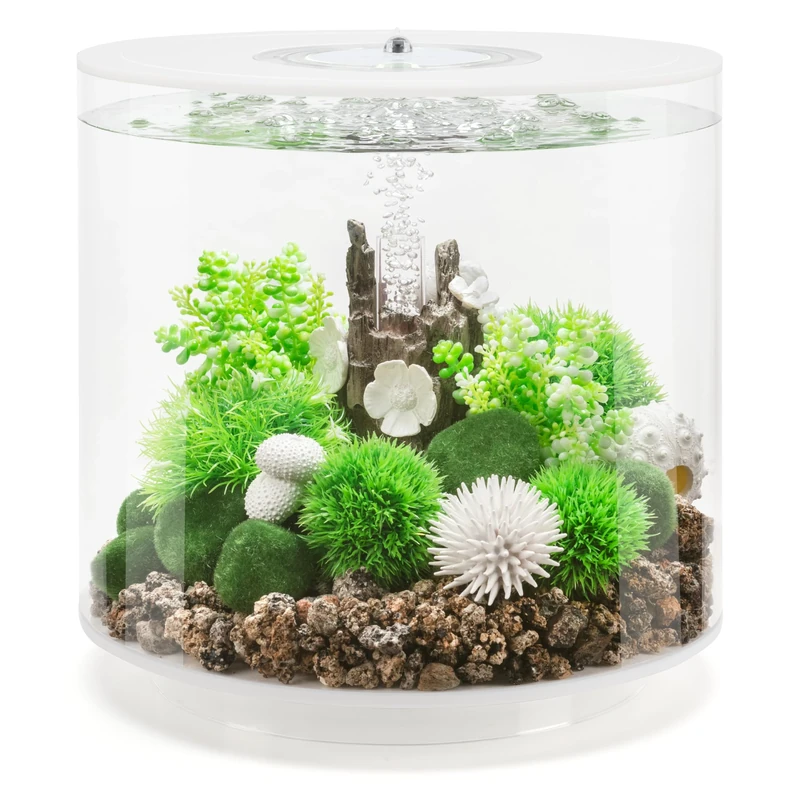 biOrb TUBE 15 Aquarium (White, 15 Litres), Perfect Beginner Fish Tank With Integrated LED Lights, Quick & Easy To Set Up, 360-Degree View Aquarium With 5-Step Filtration System, Acrylic Base