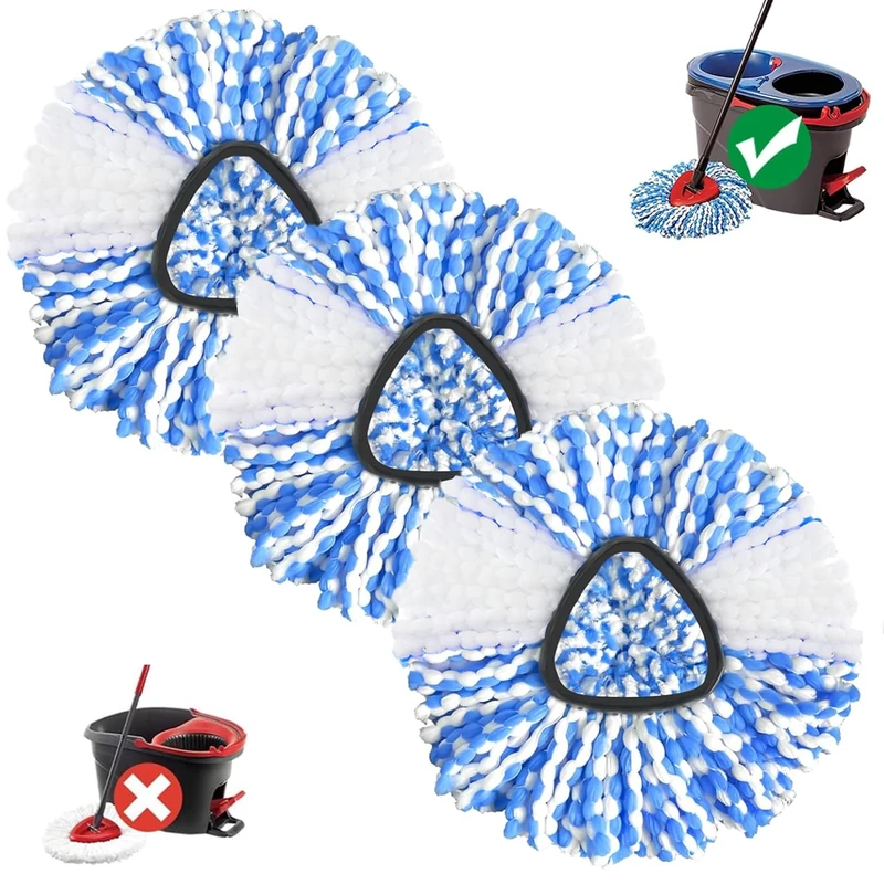 Sgizoku 3 Pack Blue Microfiber Mop Head for Viledar H2PrO Spin Mop Refills - RinseClean 2 Tank System