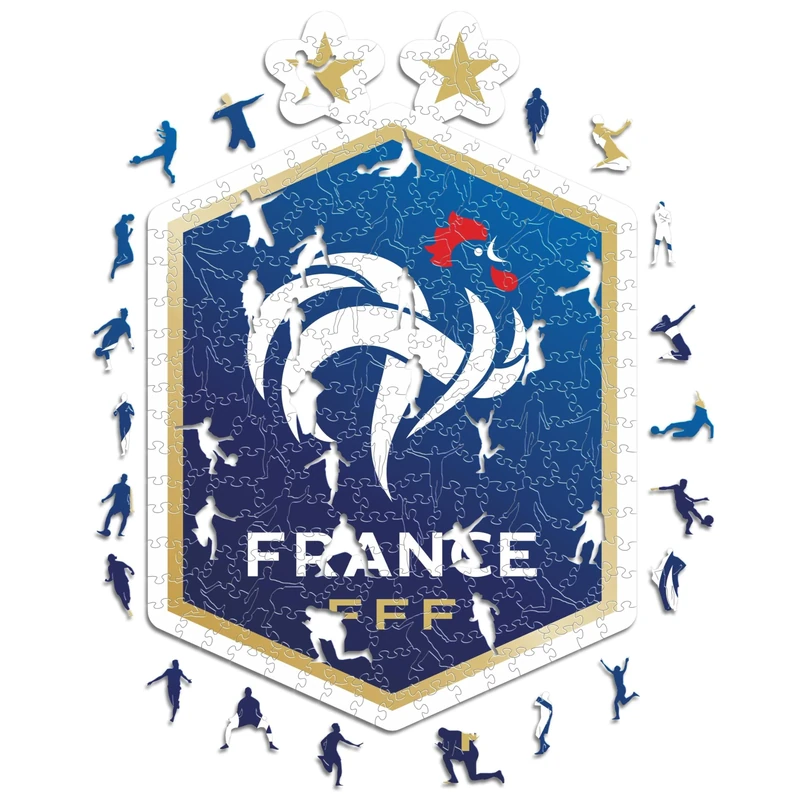 Iconic Puzzles, Team de France logo, 100% eco-sustainable wooden puzzle with official delicience, Size L, 500 pieces
