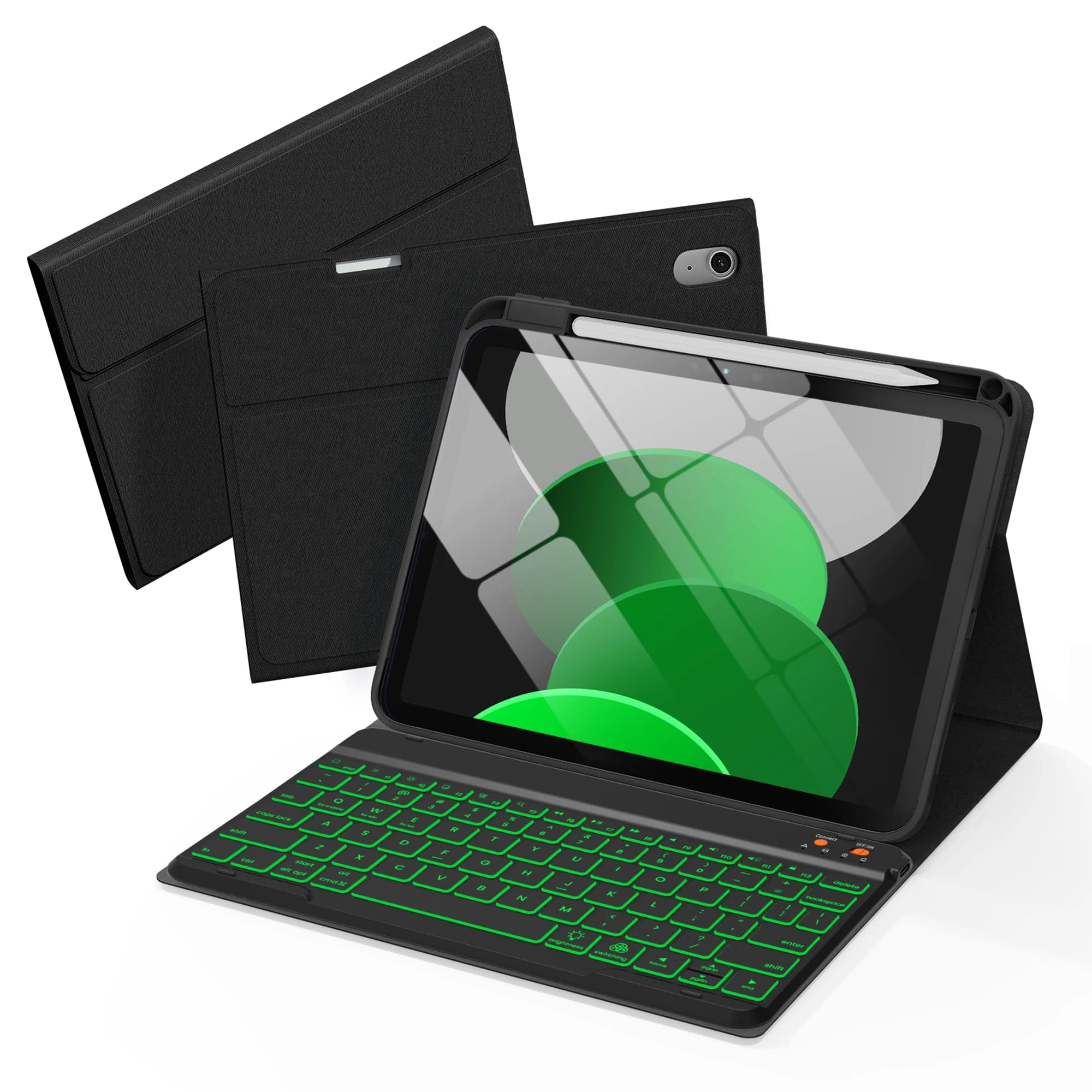 Senyoson Folio Keyboard Case for iPad 10th Gen 10.9 inch (2022) and iPad 11th (A16, 2025), Magnetic Wireless Detachable Keyboard, 7-Color Backlight, Thin & Light, Pencil Holder (Black)