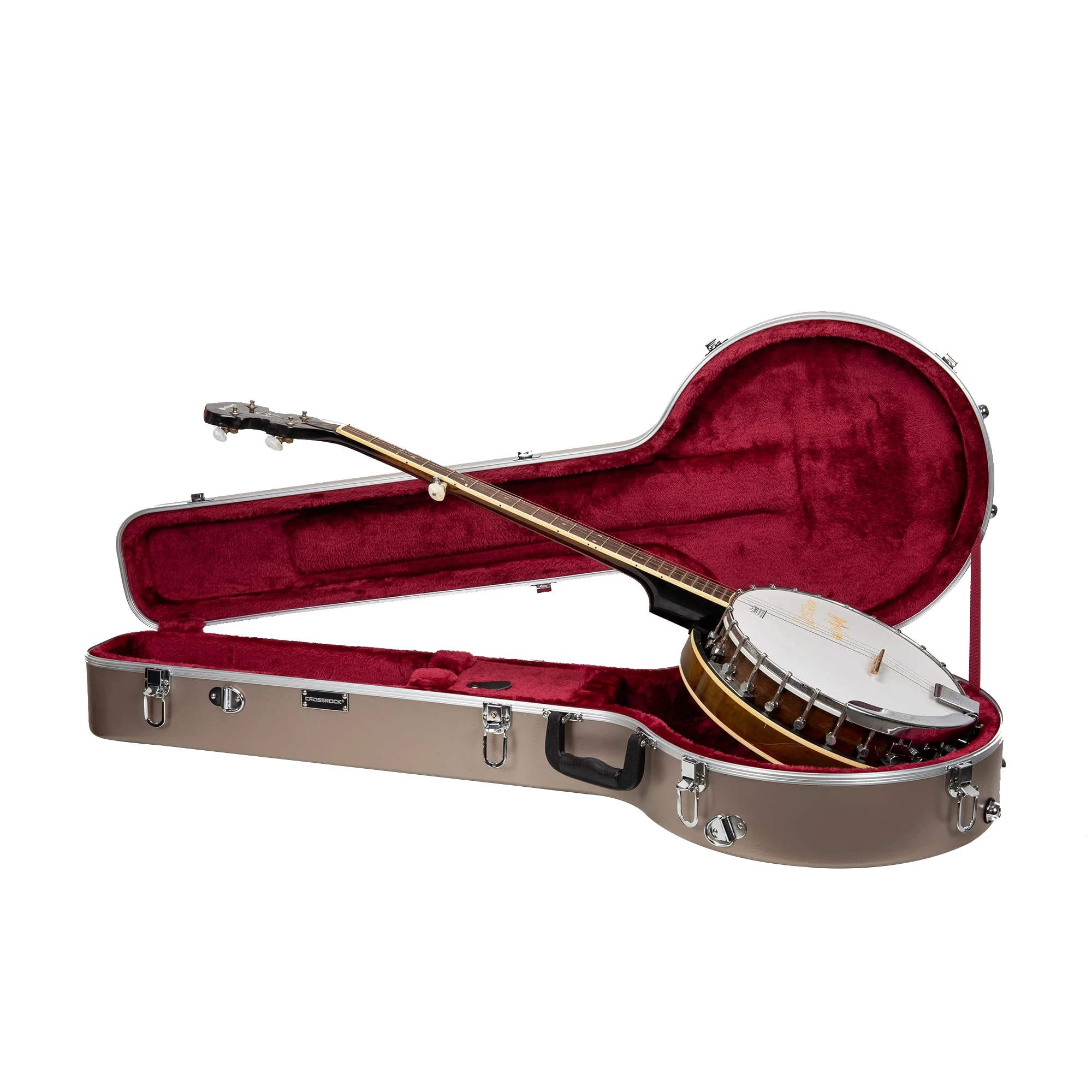 Crossrock ABS Banjo Case with Backpack Straps | Champagne Matt Finish for 5-String Resonator & Tenor – Plush Interior, Lock, Molded Hardshell -Champagne (CRA861BJCH)