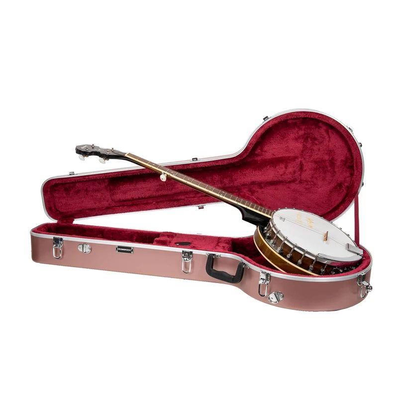 Crossrock ABS Banjo Case with Backpack Straps | Rose Gold Matt Finish for 5-String Resonator & Tenor – Plush Interior, Lock, Molded Hardshell -Rose Gold (CRA861BJRG)
