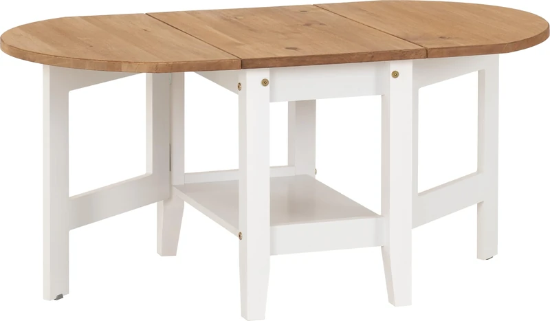 Seconique Santos Drop Leaf Coffee Table in White/Distressed Waxed Pine