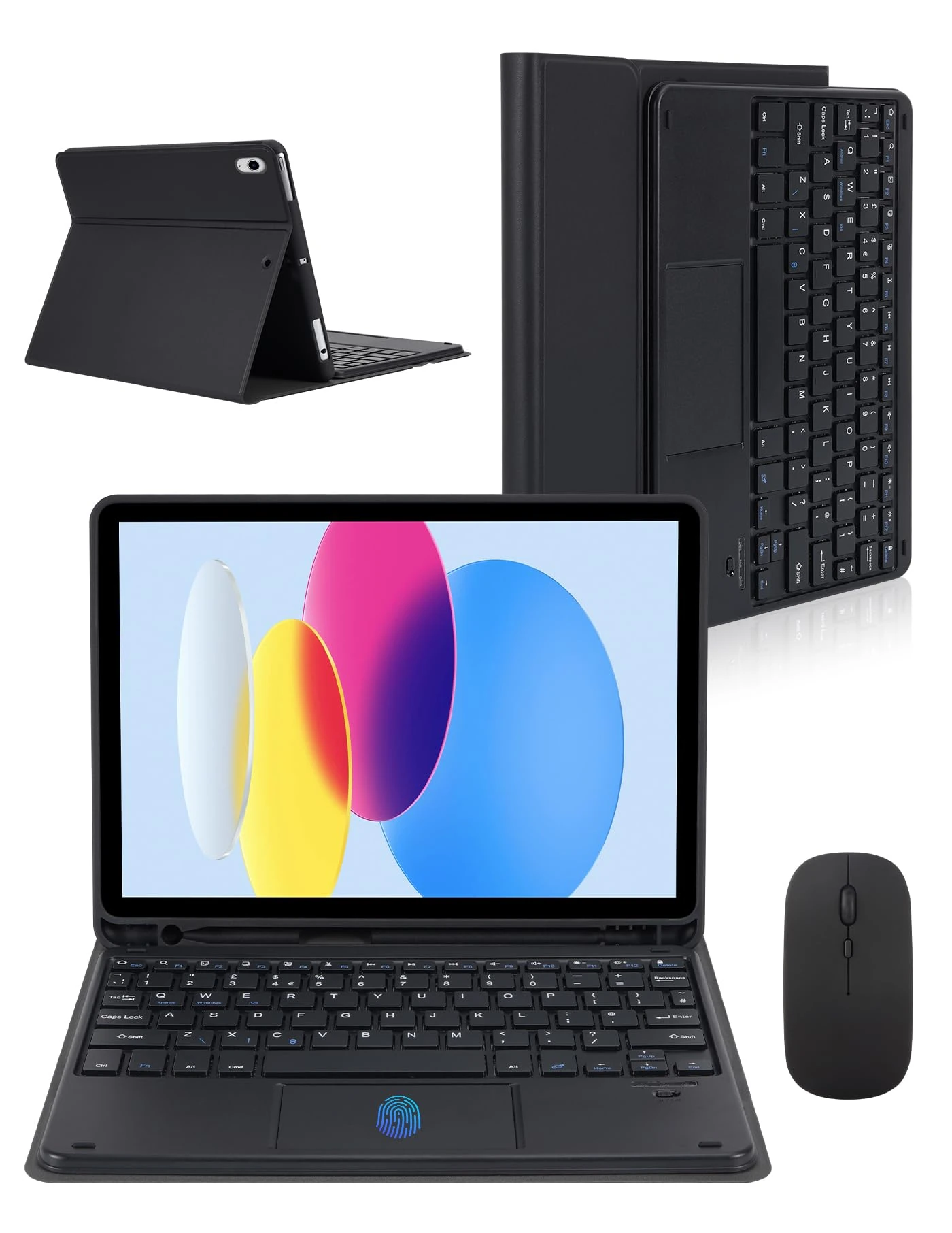 Nsyee Keyboard Case with Touchpad and Mouse Compatible with iPad 11th A16 11 inch 2025 (A3354/A3355/A3356), iPad 10th Gen 10.9 inch 2022 (A2696/A2757/A2777), Bluetooth UK Layout Keyboard Mouse Set