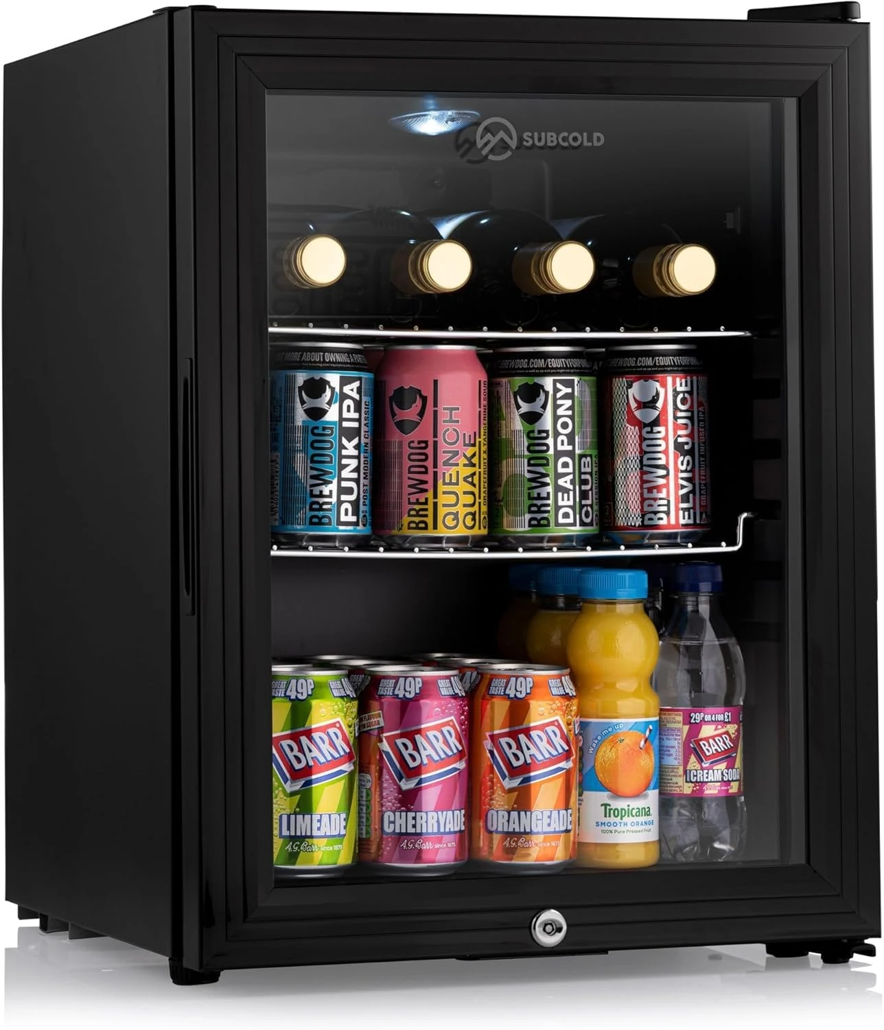 Subcold Super35 LED Mini Fridge | 35L Table-Top Beer, Wine & Drinks Fridge | Energy Efficient with Dual-Glazed Glass Door - Black