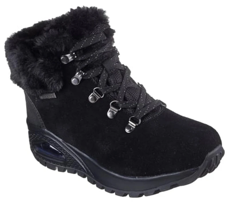 Skechers Womens 167996 Bbk Fashion Boot, Black Suede Duraleather Faux Fur, 3.5 UK