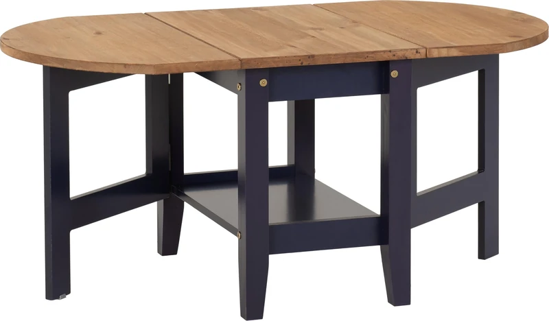 Seconique Santos Drop Leaf Coffee Table in Navy Blue/Distressed Waxed Pine
