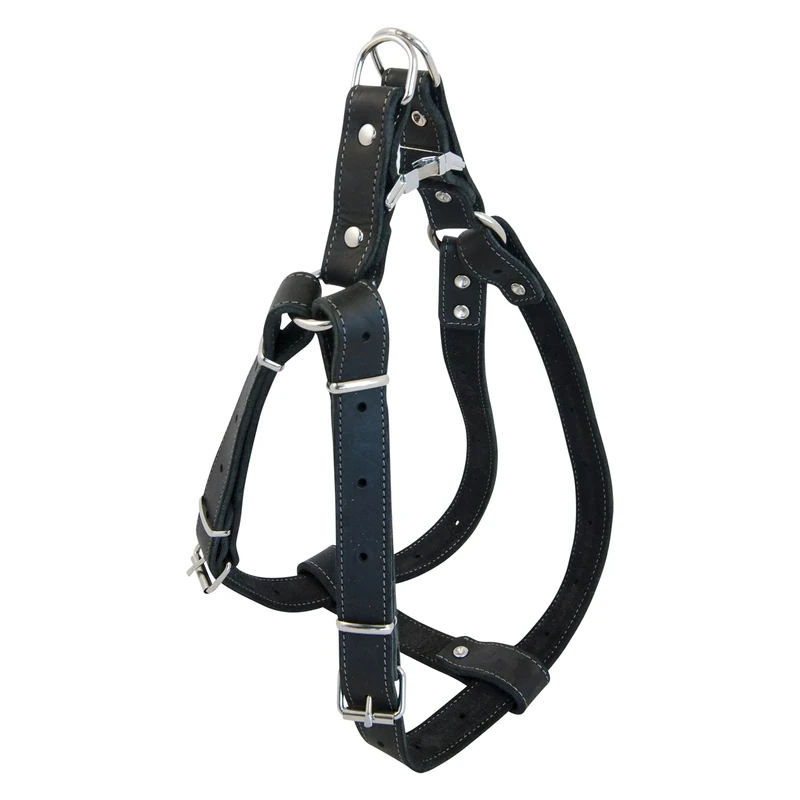 JACK AND VANILLA, Strong Black Leather Dog Harness, Custom Fit 25 mm Wide Adjustable Length 65-90 cm, Optimal Comfort and Reinforced Safety, Black 25 mm x 65-90 cm, Leather Model