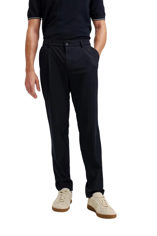 bugatti Men's Fabric Trousers Pleat Loose Fit, 380-navy, 35 W/32 L