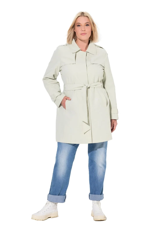 Ulla Popken Women's Trenchcoat, A-Linie, Hemdkragen, Bindegürtel Coats, Stone, 42-44