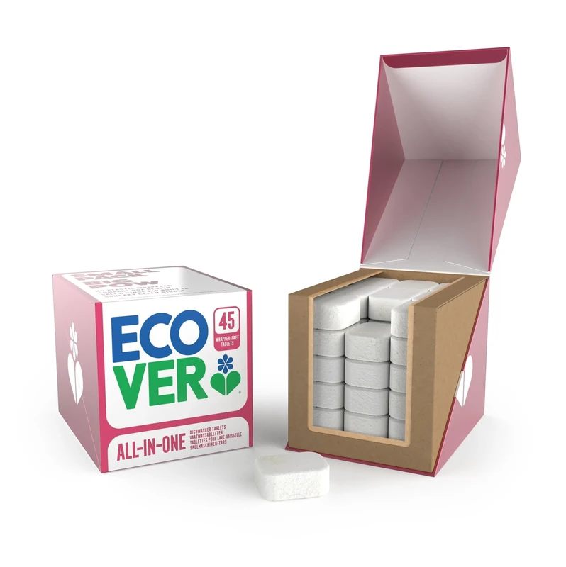 Ecover All-In-One Dishwasher Tablets, Contains Salt & Rinse Aid, Power Cleaning, Mandarin and Lemongrass Scent, Pack of 1, 45 Tablets