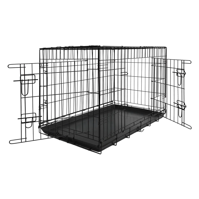 JACK AND VANILLA, Foldable Pet Cage with 2 Doors, Elegant Design, Durable Materials, Optimal Ventilation, Easy Access, Ideal for Travel, 62 x 44 x 50 cm, Black, Travel Model
