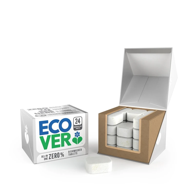 Ecover Zero Dishwasher Tablets, Dishwasher Salt & Rinse Aid Cleaning, Biodegradable Formula, Zero Fragrance, Pack of 1, 24 Tablets