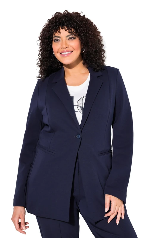 Ulla Popken Womenswear Plus Size Curvy Punto di Roma Knit Blazer Marine 46+ 812754133-46+