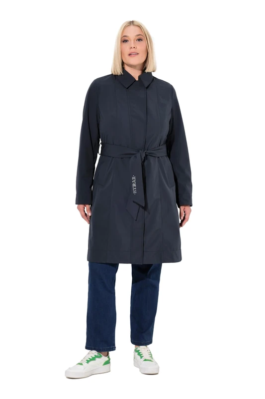 Ulla Popken Women's Hyprar Softshell Trench Coat, Water-Repellent, Belt Coats, navy, 54-56