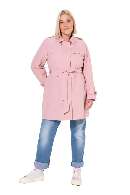 Ulla Popken Women's Trench Coat A-Line Shirt Collar Tie Belt Coats, Delicate dusky pink, 46-48 - Image 1