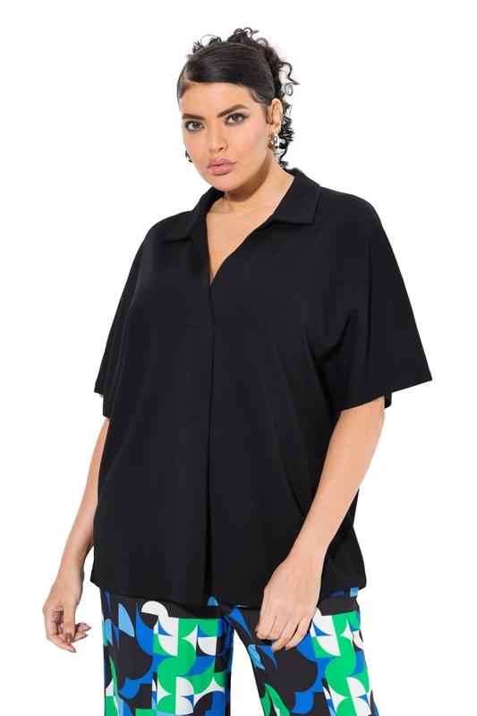 Ulla Popken Women's Sweatshirt mit Kragen, Black, 58-60