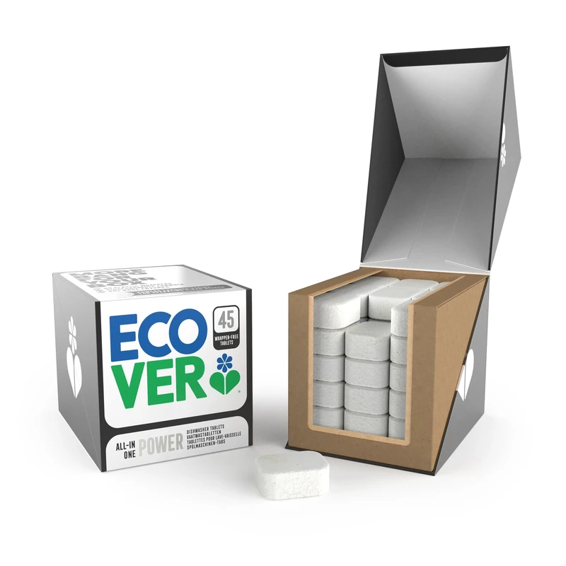 Ecover Power Dishwasher Tablets, All-In-One Dishwasher Salt & Rinse Aid, Power Cleaning, Mandarin and Lemongrass Scent, Pack of 1, 45 Tablets