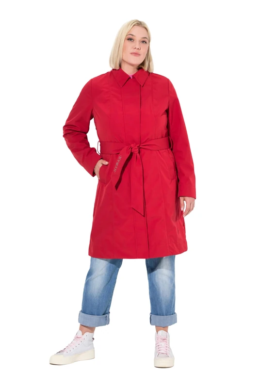 Ulla Popken Women's Hyprar Softshell Trench Coat, Water-Repellent, Belt Coats, salsa, 54-56