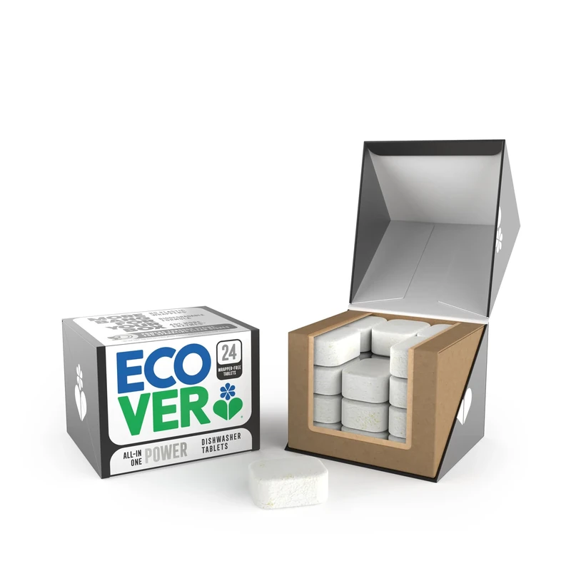 Ecover Power Dishwasher Tablets, All-In-One Dishwasher Salt & Rinse Aid, Power Cleaning, Mandarin and Lemongrass Scent, Pack of 1, 24 Tablets