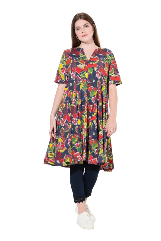 Ulla Popken Women's Jersey Dress, Tunic Neck, Half Sleeve, Organic Cotton Dresses, Burnt Clay, 24-26