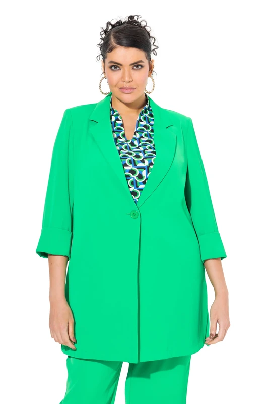 Ulla Popken Womenswear Plus Size Curvy Colorful 3/4 Sleeve Blazer Natural Green 58+ 836165450-58+