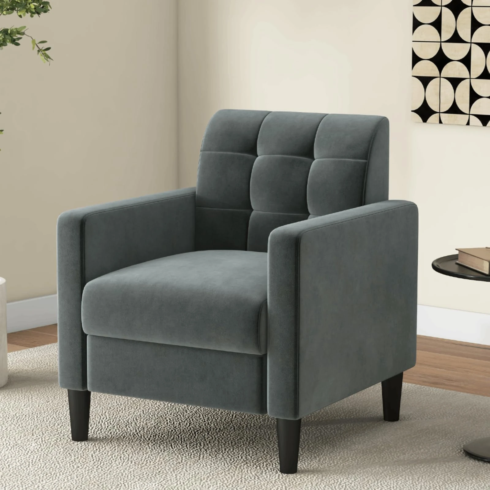 Multigot Modern Accent Armchair, Upholstered Button Tufted Lounge Chair, Mid-Century Velvet Single Sofa Chair Comfy Resting Armchair for Living Room Bedroom Reception