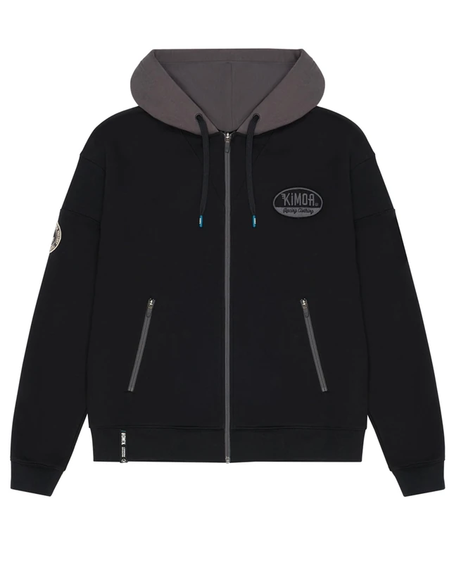 KIMOA Patch Racing Hooded Sweatshirt, Black/White, XXL