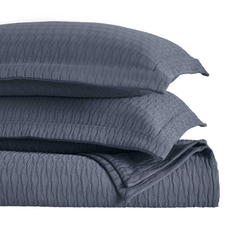 Superior 3 Piece Cotton Bedspread Set, Home Bed Decor, Decorative Bed Spread, 2 Pillow Shams, Medium Weight Blanket, Matelasse Coverlet, Bedding Essentials, Calvert Collection, King, Denim Blue