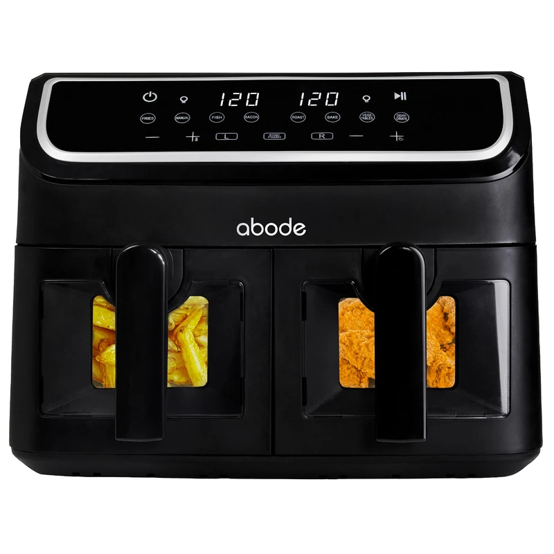 Abode Digital Air Fryer 2000W 9L Dual Zone with Removable Baskets, 12 Preset Options, Digital Touch Control Panel 30 Minute Timer, Overheat Protection, Extra Large Air Fryer for Family AAF9000