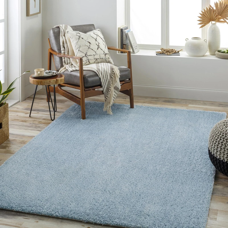 Livabliss Shaggy Rug Shaggy Rug - Modern Berber Rug Living Room 160x160 cm, Soft Shaggy Rugs for Bedroom - Neutral Boho Fluffy Rug, Easy Care Plush Thick Pile - Round Rug, Blue Rug