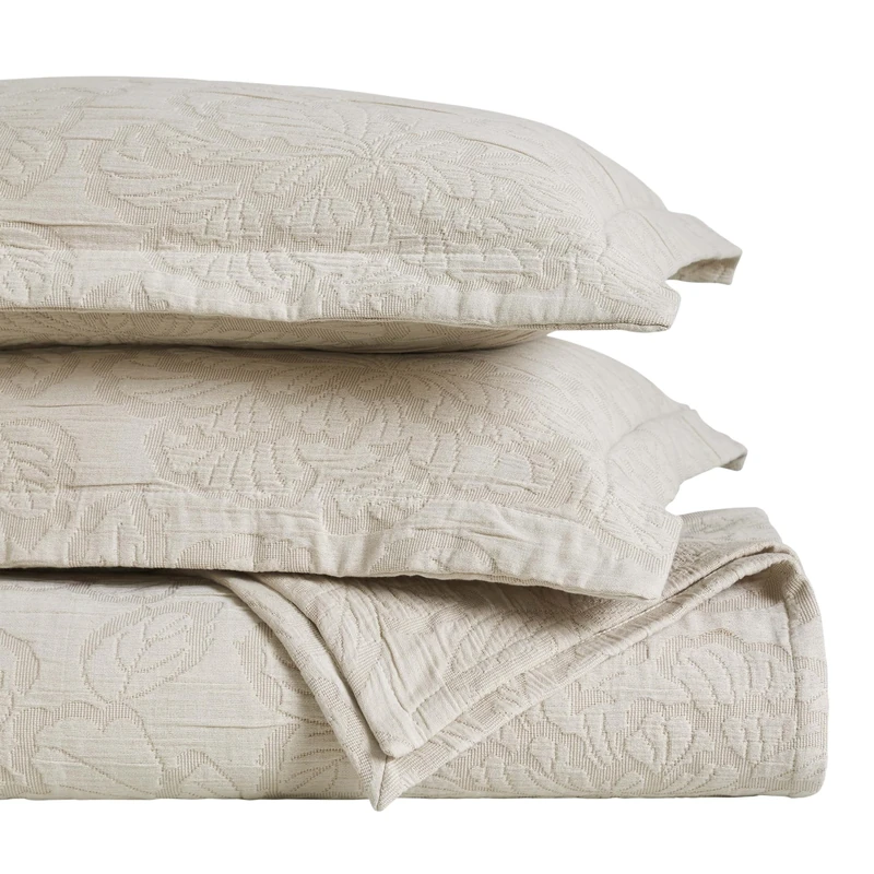 Superior 3 Piece Cotton Bedspread Set, Home Bed Decor, Decorative Bed Spread, 2 Pillow Shams, Medium Weight Blanket, Matelasse Coverlet, Bedding Essentials, Hibiscus Collection, King, Beige
