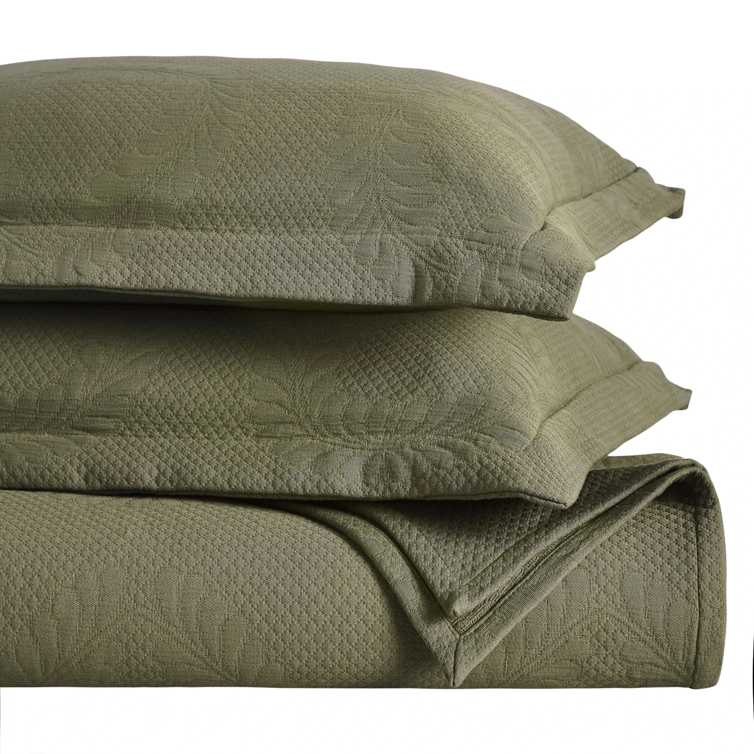 Superior 3 Piece Cotton Bedspread Set, Home Bed Decor, Decorative Bed Spread, 2 Pillow Shams, Medium Weight Blanket, Matelasse Coverlet, Bedding Essentials, Peploi Collection, King, Olive Green