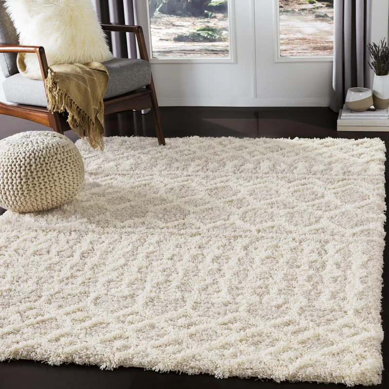 Livabliss Dubai Shaggy Rug - Modern Berber Rug Living Room 140x200 cm, Soft Shaggy Rugs for Bedroom - Neutral Boho Fluffy Rug, Easy Care Plush Thick Pile - Large Rug, Cream and Light Beige Rug