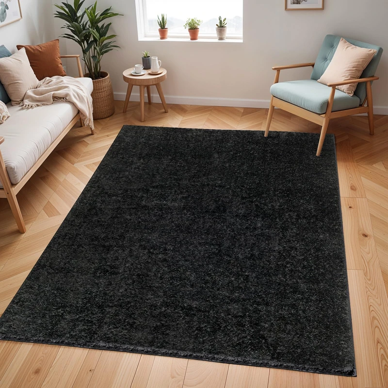 Livabliss Shaggy Rug Shaggy Rug - Modern Berber Rug Living Room 160x160 cm, Soft Shaggy Rugs for Bedroom - Neutral Boho Fluffy Rug, Easy Care Plush Thick Pile - Round Rug, Black Rug