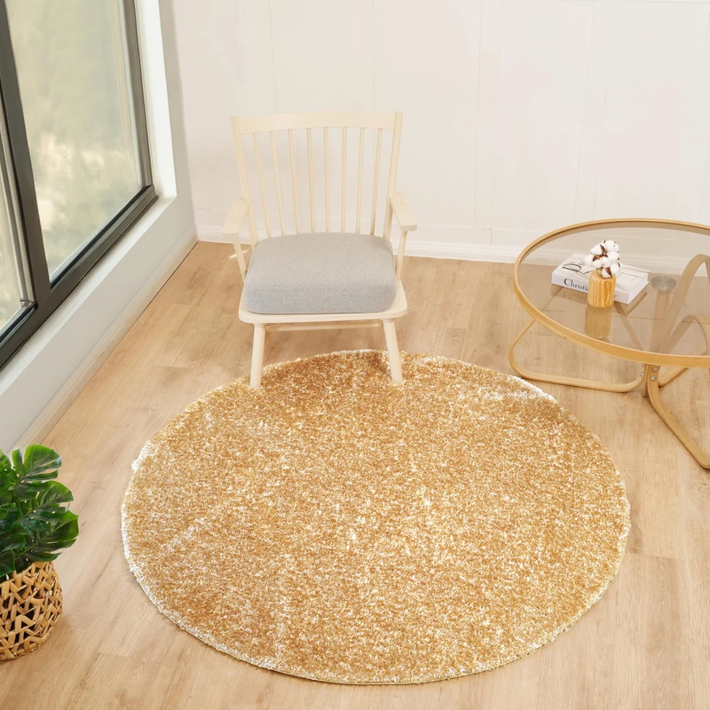 Livabliss Shaggy Rug Shaggy Rug - Modern Berber Rug Living Room 160x160 cm, Soft Shaggy Rugs for Bedroom - Neutral Boho Fluffy Rug, Easy Care Plush Thick Pile - Round Rug, Yellow Rug