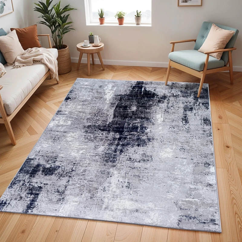 Livabliss Helsinki Abstract - Area s Living Room 120x170 cm, Dining Room, Lounge, Kitchen, Bedroom - Modern Marble Large, Soft Luxurious Easy Care Medium Pile, Navy, Grey, White