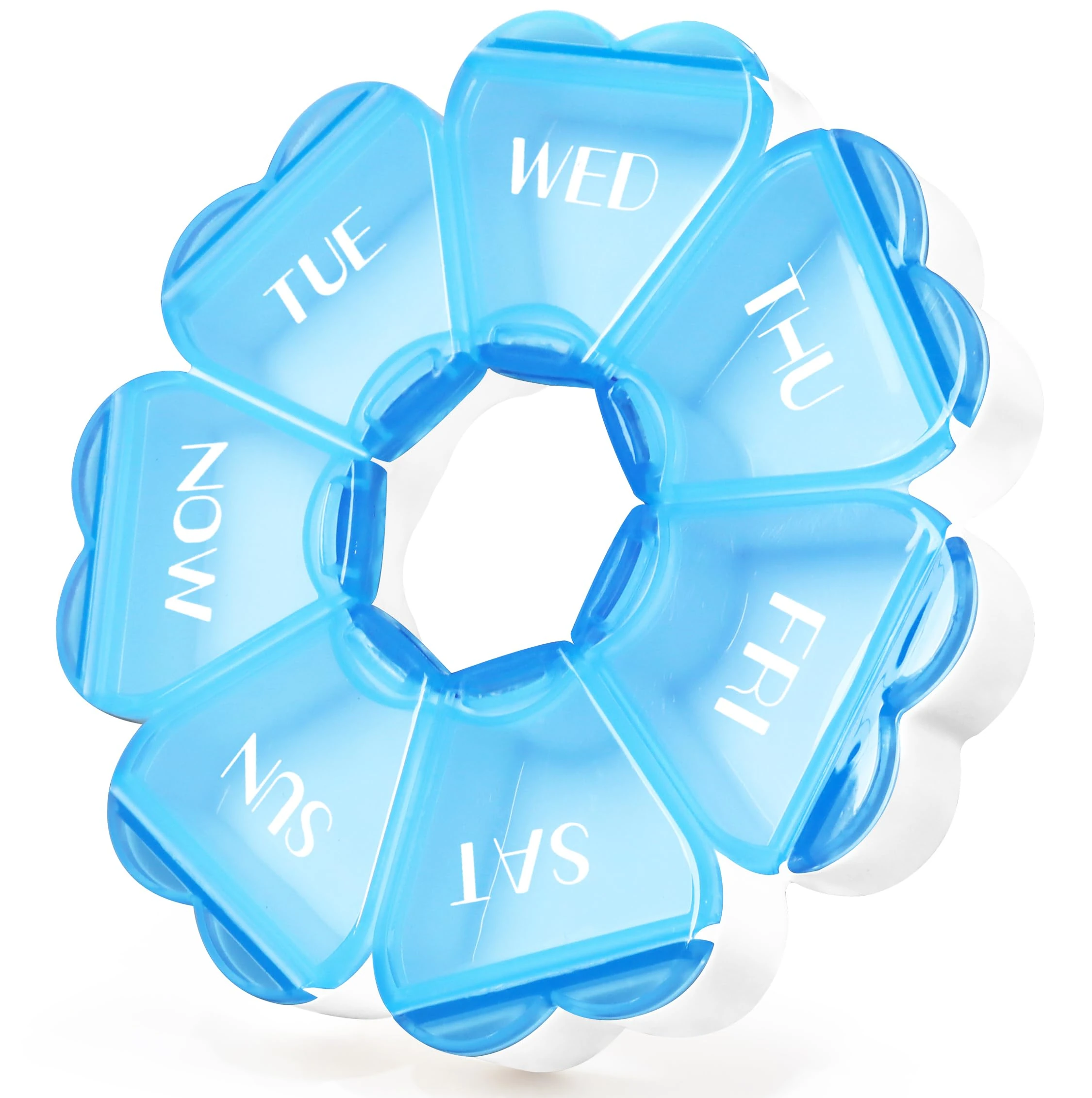 FHORAIN Weekly Pill Organiser, Cute, 7 Day, Large Compartments, Portable Tablet Box, Round, Vitamin and Supplement Case (Blue)