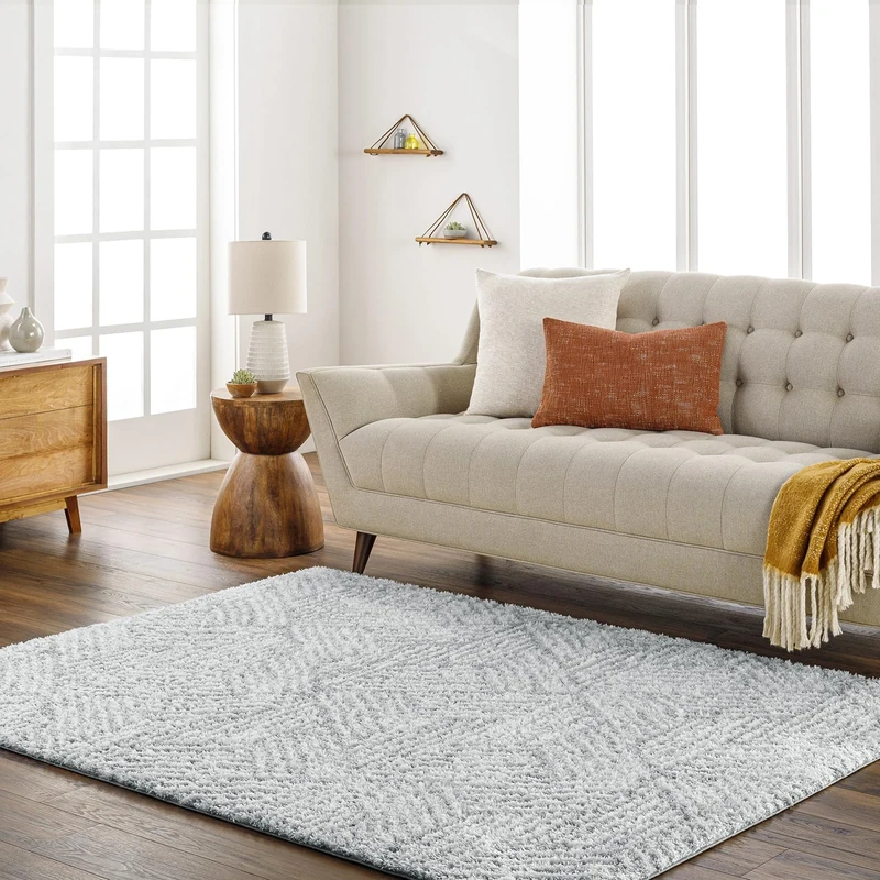 Livabliss Luro Shaggy Rug - Modern Runner Rugs Living Room, Hallway 140x200 cm, Soft Shaggy Rugs for Bedroom - Neutral Boho Fluffy Rug, Easy Care Plush Thick Pile - Cream and Light Grey Rug