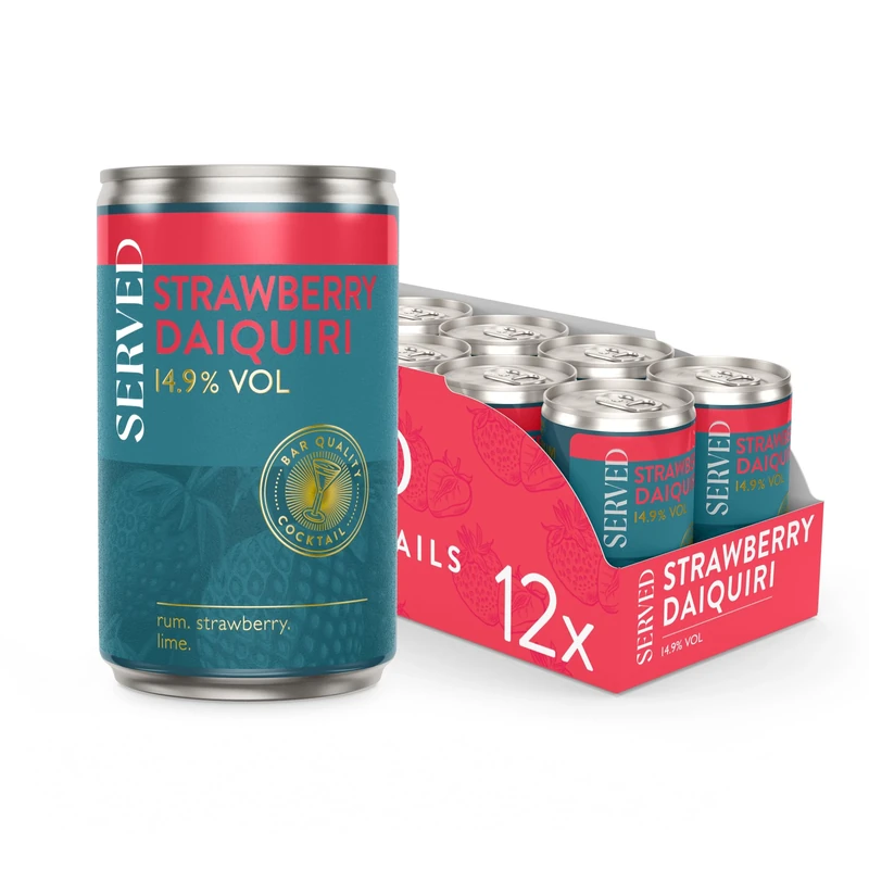 SERVED Strawberry Daiquiri Cocktails, 14.9% ABV, Premium Quality, Bar Strength, Pre-Mixed & Ready To Drink, 12 x 125ml Cans