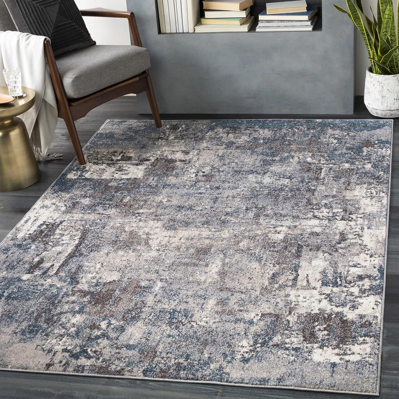 Livabliss Miami Abstract Rug - Area Rugs Living Room 120x170 cm, Dining Room, Lounge, Kitchen, Bedroom - Modern Marble Large Rug, Soft Luxurious Easy Care Medium Pile, Blue, Grey and Taupe - Image 1