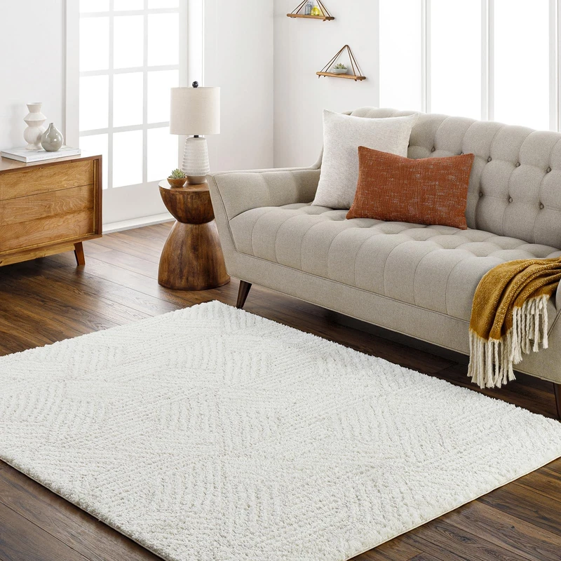 Livabliss Kapan Shaggy Rug - Modern Berber Rug Living Room 120x120 cm, Soft Shaggy Rugs for Bedroom - Neutral Boho Fluffy Rug, Easy Care Plush Thick Pile - Round Rug, Cream and Light Beige Rug