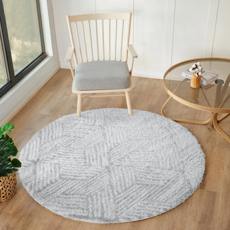 Livabliss Kapan Shaggy Rug - Modern Berber Rugs Living Room, Large 120x120 cm, Soft Shaggy Rugs for Bedroom - Neutral Boho Fluffy Rug, Easy Care Plush Thick Pile - Cream and Light Grey - Image 1