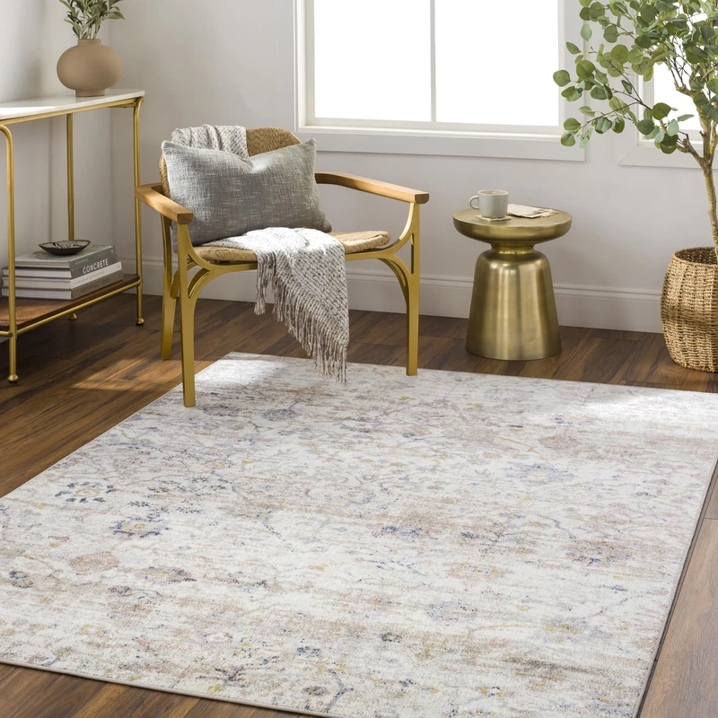 Livabliss Djanet Machine Washable Rug - Vintage Area Rugs Living Room, Large Rug 120x170 cm - Traditional Boho Rug Style, Dining Room, Kitchen, Outdoor, Hallway - Ivory, Brown, Grey, Blue Rug