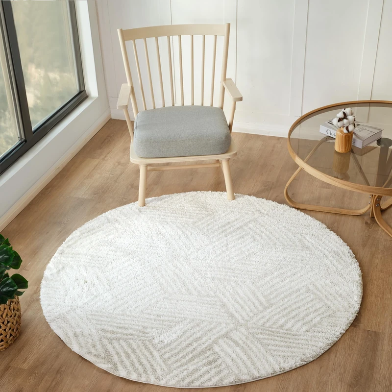 Livabliss Kapan Shaggy Rug - Modern Berber Rugs Living Room, Large 160x160 cm, Soft Shaggy Rugs for Bedroom - Neutral Boho Fluffy Rug, Easy Care Plush Thick Pile - Cream and Light Beige
