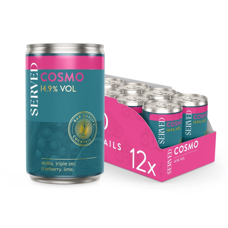 SERVED Cosmopolitan Cocktails, 14.9% ABV, Premium Quality, Bar Strength, Pre-Mixed & Ready To Drink, 12 x 125ml Cans