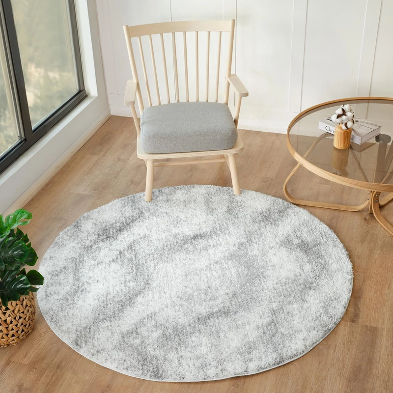 Livabliss Dili Shaggy Rug - Modern Berber Rug Living Room 160x160 cm, Soft Shaggy Rugs for Bedroom - Neutral Boho Fluffy Rug, Easy Care Plush Thick Pile - Round Rug, Cream and Dark Grey Rug