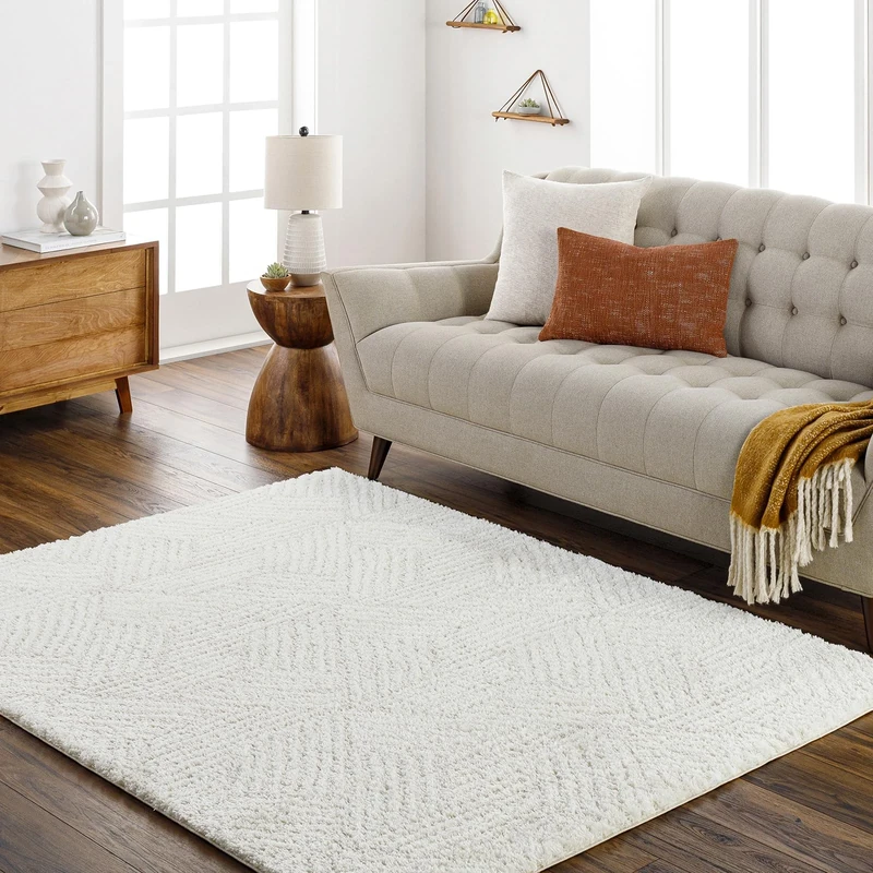 Livabliss Kapan Shaggy Rug - Modern Runner Rugs Living Room, Hallway 140x200 cm, Soft Shaggy Rugs for Bedroom - Neutral Boho Fluffy Rug, Easy Care Plush Thick Pile - Cream and Light Beige Rug
