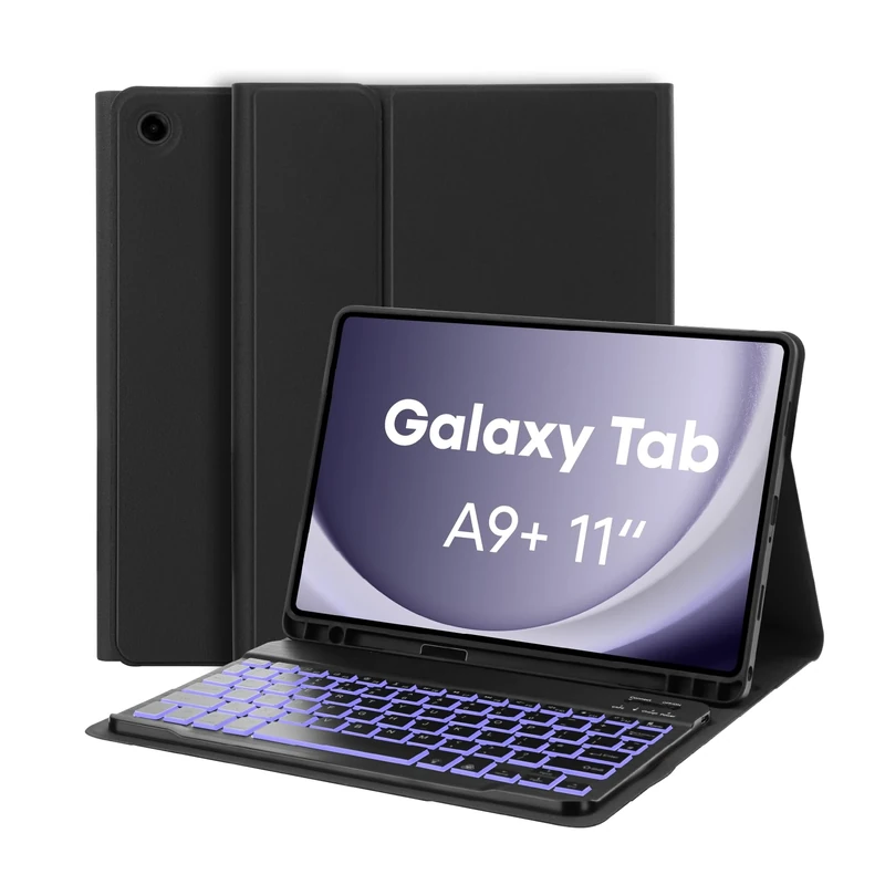 MAYPHY Backlit Keyboard Case for Samsung Galaxy Tab A11 Plus 2025, Tab A9 Plus 5G 11 Inch 2023, 7-Color Detachable Keyboard Case for Samsung Galaxy Tab A11+ A9+, with S-Pen Holder, UK Layout, Black